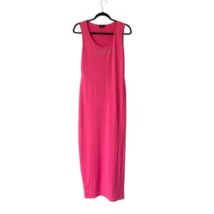 Bebe y2k neon pink rhinestone label sleeveless maxi dress size medium